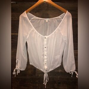 💕5️⃣ Olsenboye sheer drawstring crop top size small